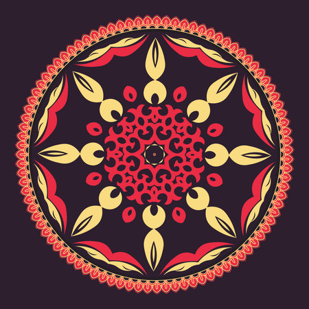 Mandala. Workpiece for your design. Ornamental elements and motifs of Kazakh, Kyrgyz, Uzbek, national Asian decor for plate, textile and print design. Round asian ornament. Vector.のイラスト素材