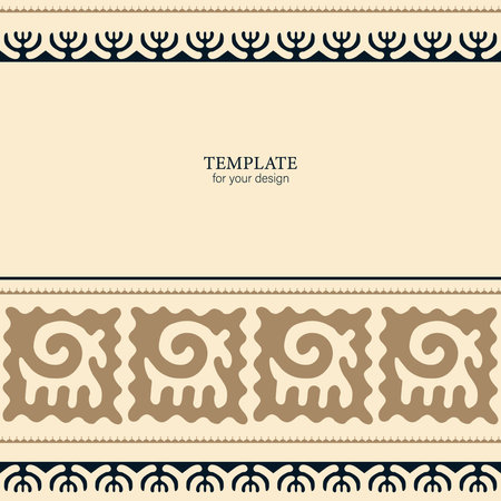 Template for your design. Ornamental elements and motifs of Kazakh, Kyrgyz, Uzbek, national Asian decor for packaging, boxes, banner and print design. nomad style. Vector.のイラスト素材