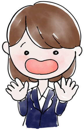 A woman in a suit with 6 facial expressions and poses (Brown hair semi-long hair):A surprised expressionのイラスト素材