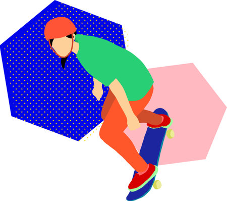 Illustration of a skateboarder. It is an illustration of the whole body.のイラスト素材