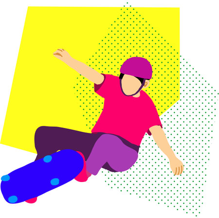 Illustration of a skateboarder. It is an illustration of the whole body.のイラスト素材