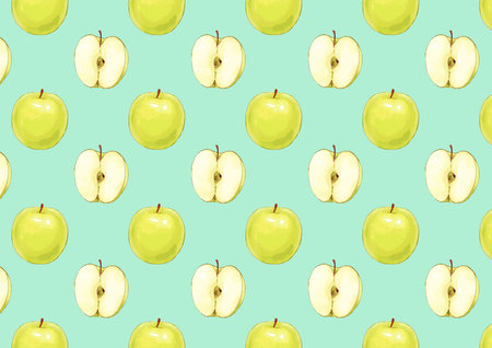 Simple and cute green apple wallpaper pattern 02.のイラスト素材
