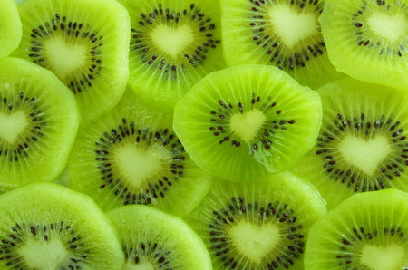 juicy kiwi, finely chopped, the core of heart-shapedの写真素材