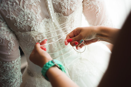 Bride wedding details - wedding white dress for a wifeの写真素材