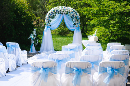 wedding ceremony decoration, beautiful wedding decor, flowersの写真素材