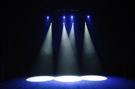 Free stage with lights, lighting devices. Backgroundの写真素材