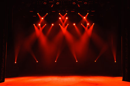 Free stage with lights, lighting devices. Backgroundの写真素材