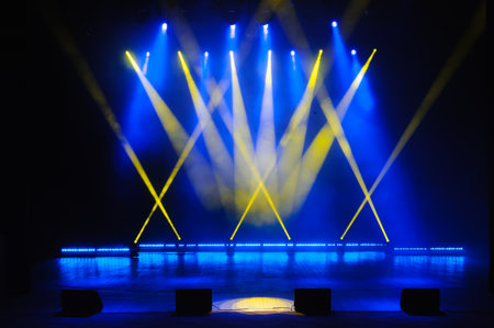 Free stage with lights, lighting devices. Background designの写真素材