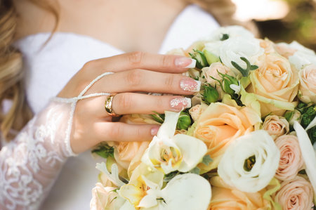 Wedding details - wedding bouquet of a brideの写真素材