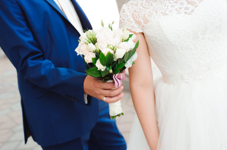 Wedding details - wedding bouquet of a brideの写真素材