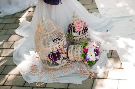 Wedding decorations at ceremony, wedding archの写真素材