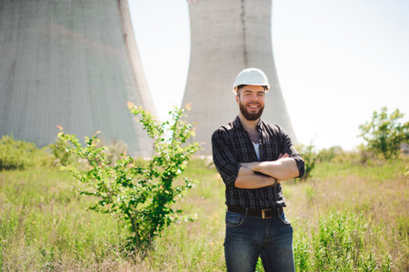 Handsom electrical engineer at an electrical station