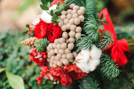 wedding bouquet, bouqet of beautiful flowers on wed dayの写真素材