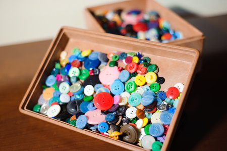 Sewing buttons, Plastic buttons, Colorful buttons close upの写真素材