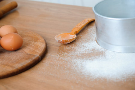 The chef prepares the dough - the process of making dough in the kitchenの写真素材