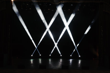 Free stage with lights, lighting devices. Night show.の写真素材
