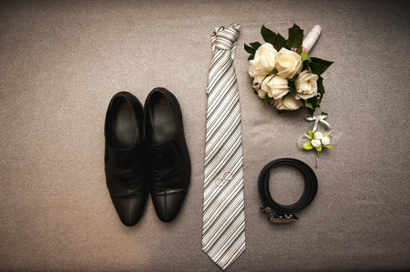 attractive young elegant groom dressed wedding tuxedo costumeの写真素材