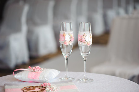 Wedding ceremony outdoors. Wedding ceremony decoration, beautiful wedding decorの写真素材