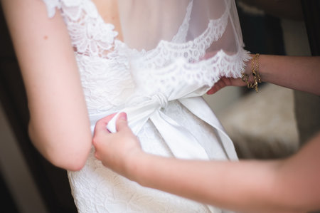 Bride wedding details - wedding white dress for a wifeの写真素材