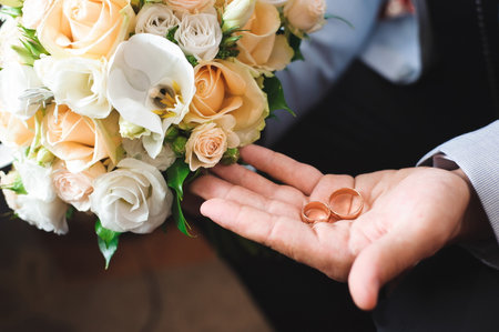 Wedding details - wedding rings as a symbol of happy lifeの写真素材