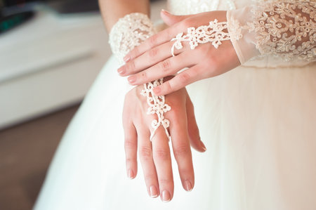 Beautiful bride wedding details as a backgroundの写真素材