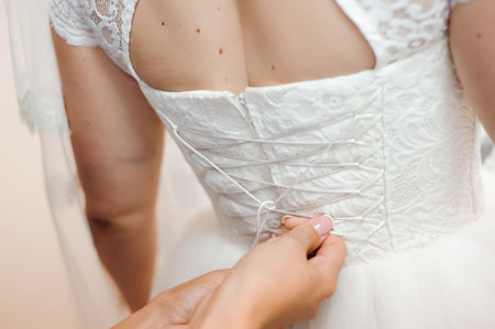 Bride wedding details - wedding white dress for a wifeの写真素材