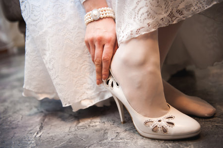 Bride wedding details - wedding shoes as a backgrondの写真素材