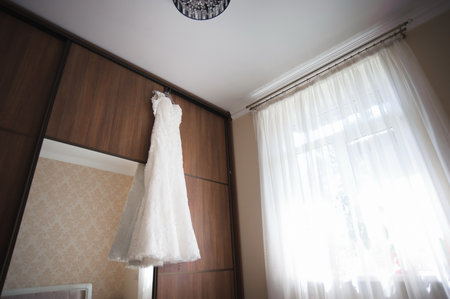 Bride wedding details - wedding white dress for a wifeの写真素材