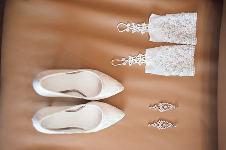Bride wedding details - wedding shoes as a backgrondの写真素材