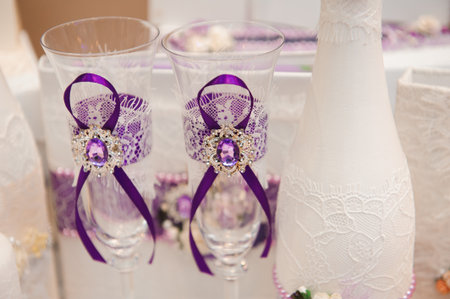 Details of a wedding banquet. Wedding ceremony decoration, beautiful wedding decor, flowersの写真素材