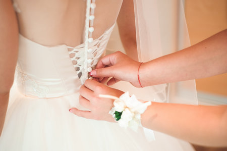 Bride wedding details - wedding white dress for a wifeの写真素材
