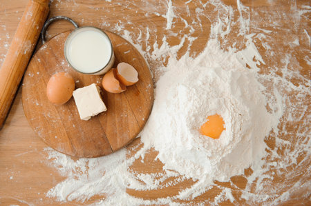 Chef preparing dough - cooking process, work with flour