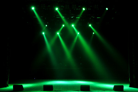 Free stage with lights, light with colored spotlights and smoke.の写真素材