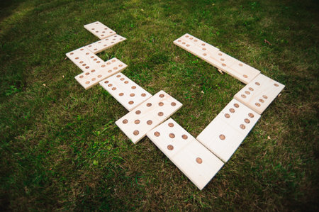 Outdoor games - dominoes, giant outdoor game on green grassの写真素材