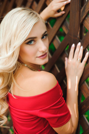 Luxury woman portrait with perfect hair and make-up blondeの写真素材