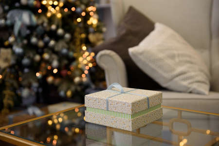 Christmas decoration and toys. New Year gifts and lanterns.の写真素材