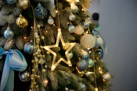 Christmas background, christmas decorations on the tree.