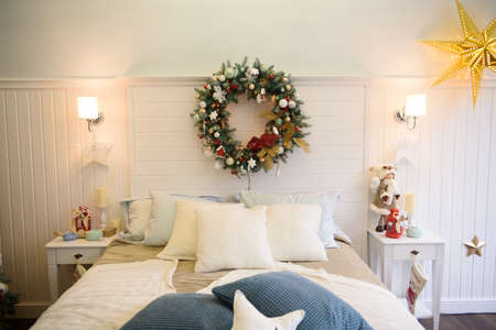 Christmas decoration and toys. A christmas wreath.の写真素材