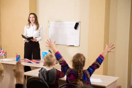 Education, elementary school, learning and people concept.の写真素材