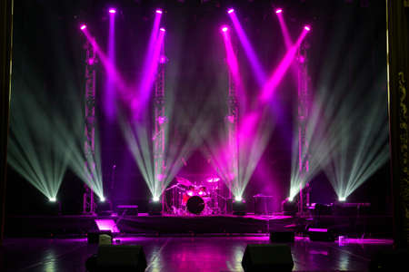 Free stage with lights background, lighting devices.の写真素材