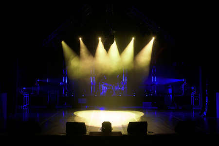 Free stage with lights, lighting devices. on a free srage.の写真素材