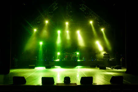Free stage with lights, lighting devices. on a free srage.の写真素材