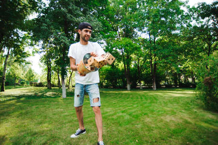 Outdoor games - Big dices on the green grass.の写真素材