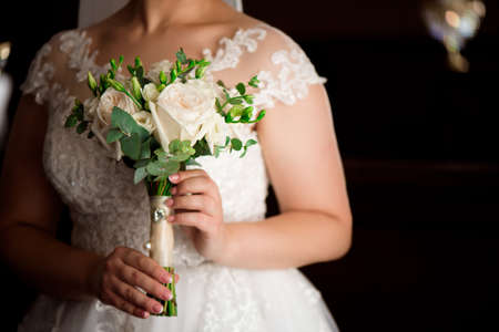 wedding bouquet, bouqet of beautiful flowers on a wedding dayの写真素材
