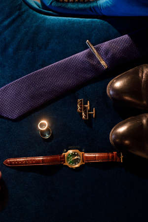 wedding details - elegant groom dressed wedding tuxedo costumeの写真素材