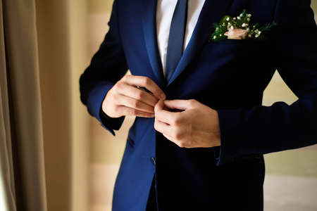 Gathering of the groom, groom buttons cuffs.の写真素材
