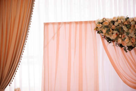 Wedding ceremony decoration, wedding arch of flowers.の写真素材