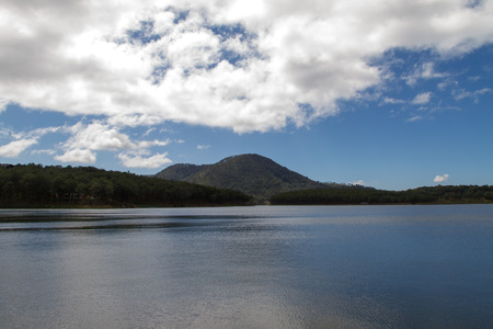 Reflecting sky on lakeの写真素材