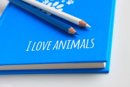 blue notebook isolated on whiteの写真素材