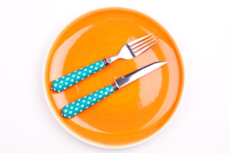 empty plate,fork and knifeの写真素材